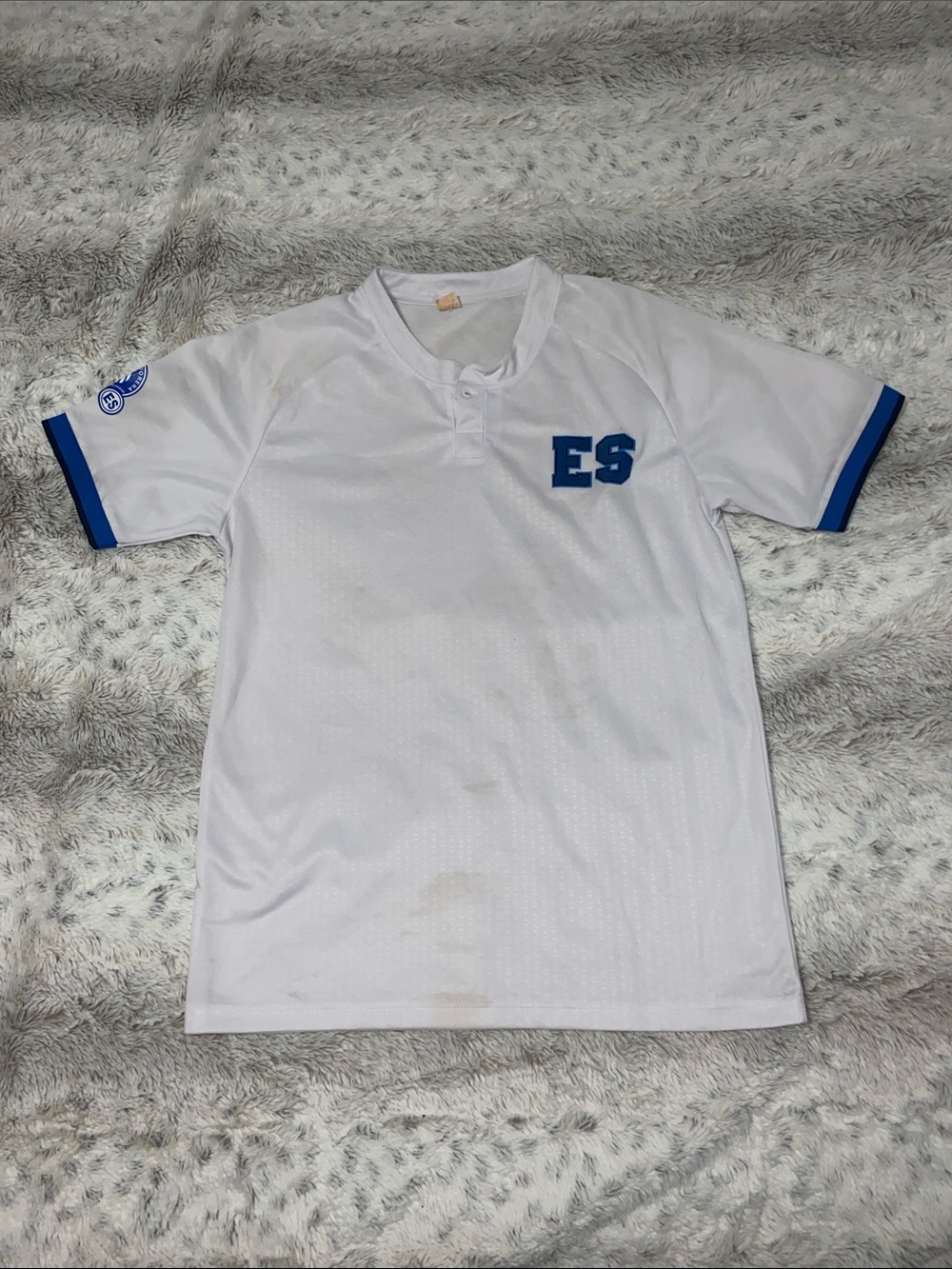 Kids White Jersey with Blue Trim - ES Logo